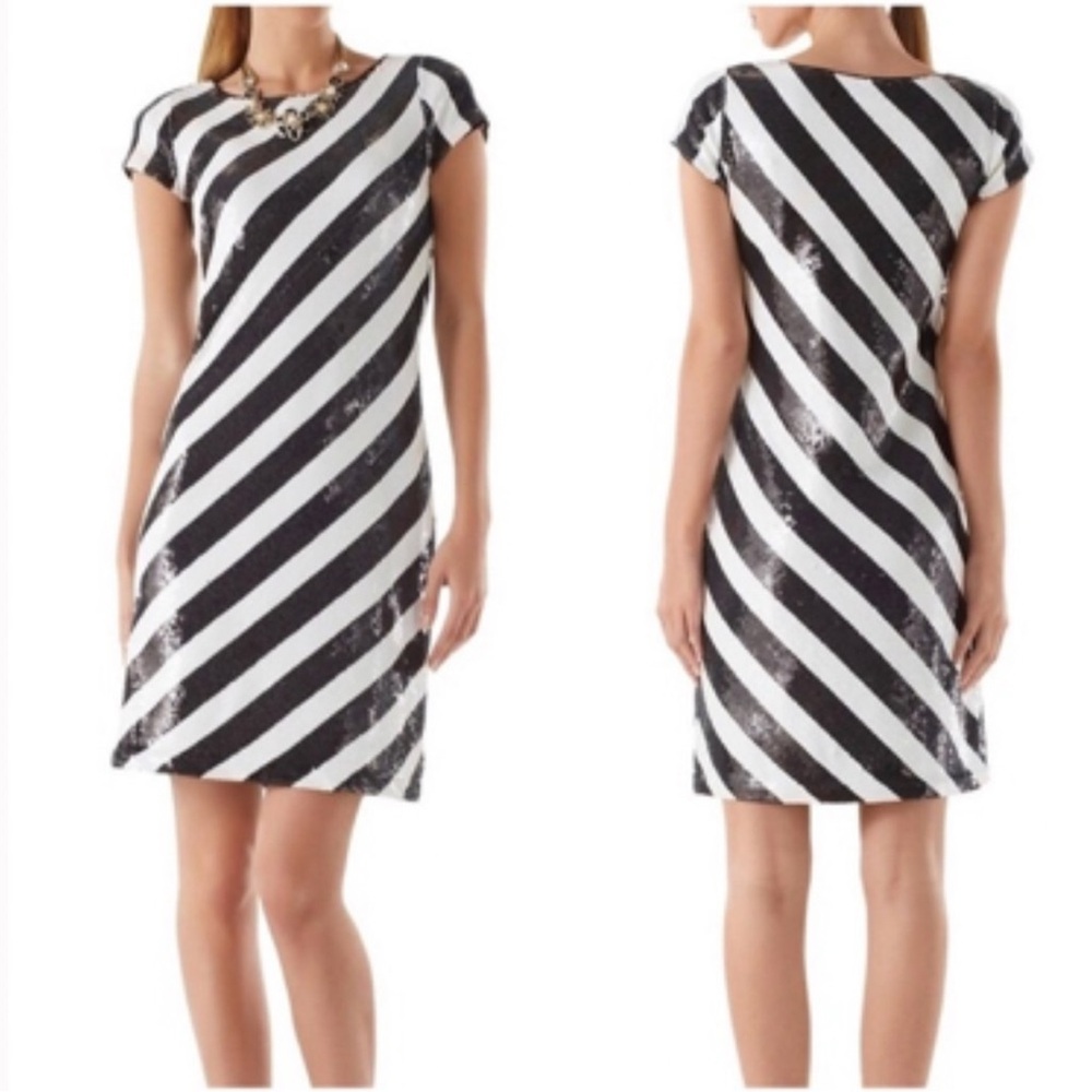 White House Black Market Diagonal Striped Sequin Dress